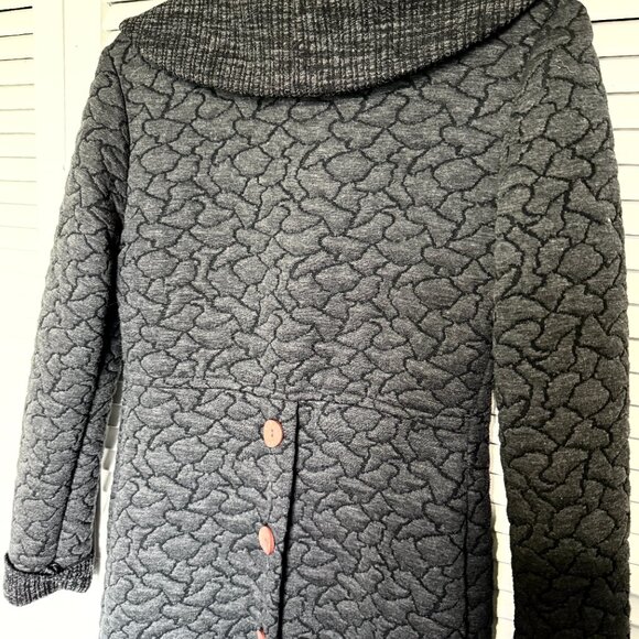 Vintage Dark Iron Gray Textured Button-down Long Trench Coat - Picture 7 of 14